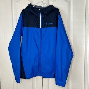 Columbia kids, blue hooded full zip windbreaker with pockets medium 10 12